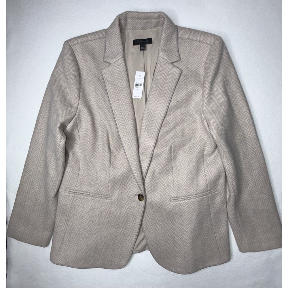 Ann Taylor Lined Blazer Jacket Women Size 14 Cream Notch Lapel Business Work New
